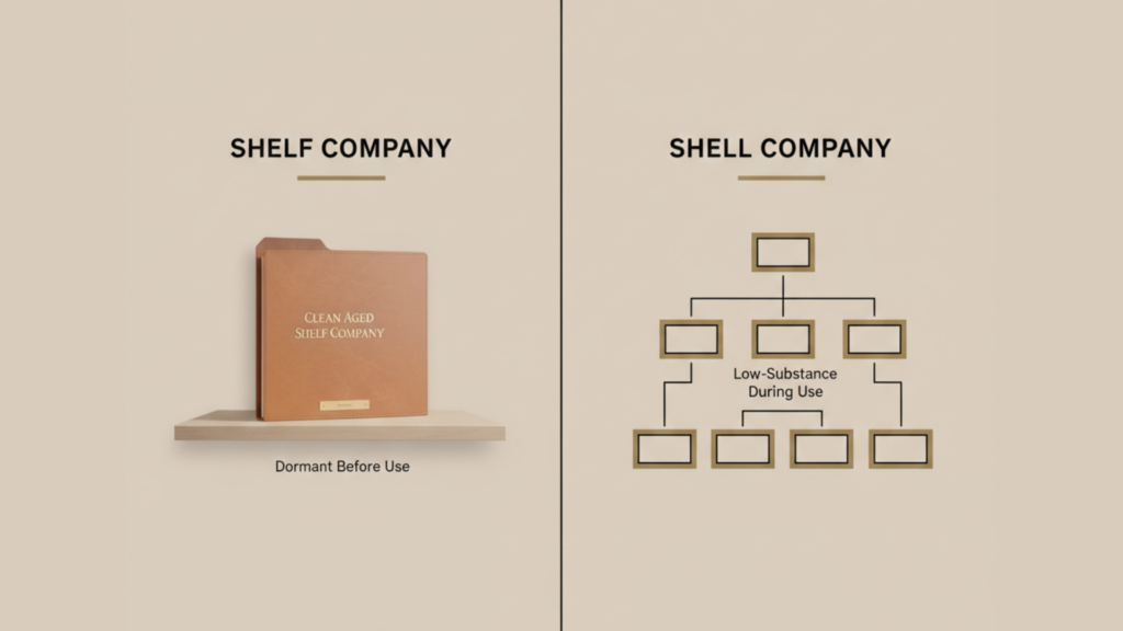 Difference between Shelf companies and shell company