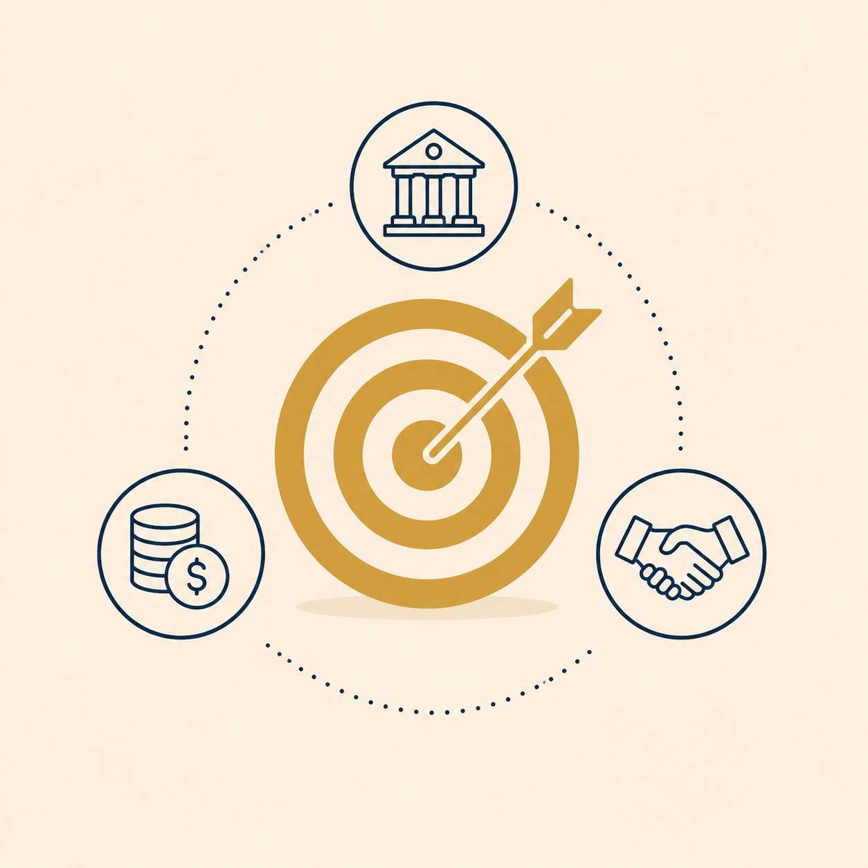 Illustration of a target and funding icons representing choosing the right business credit funding program