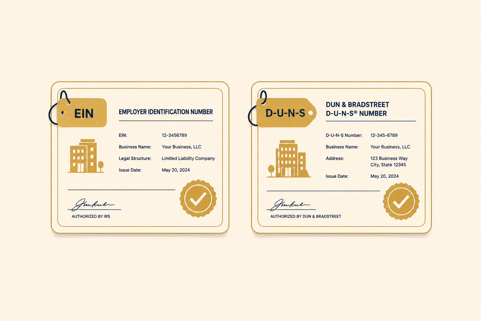 Illustration representing the EIN and DUNS number registration step for building a business credit profile
