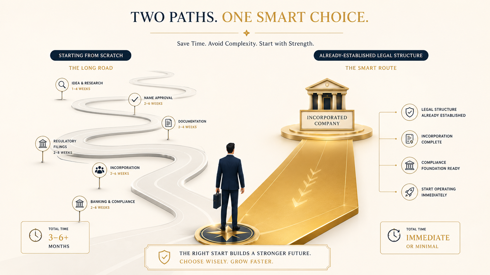 Why Buying an Aged Shelf Company Appeals to Business Owners, person in between 2 paths visual