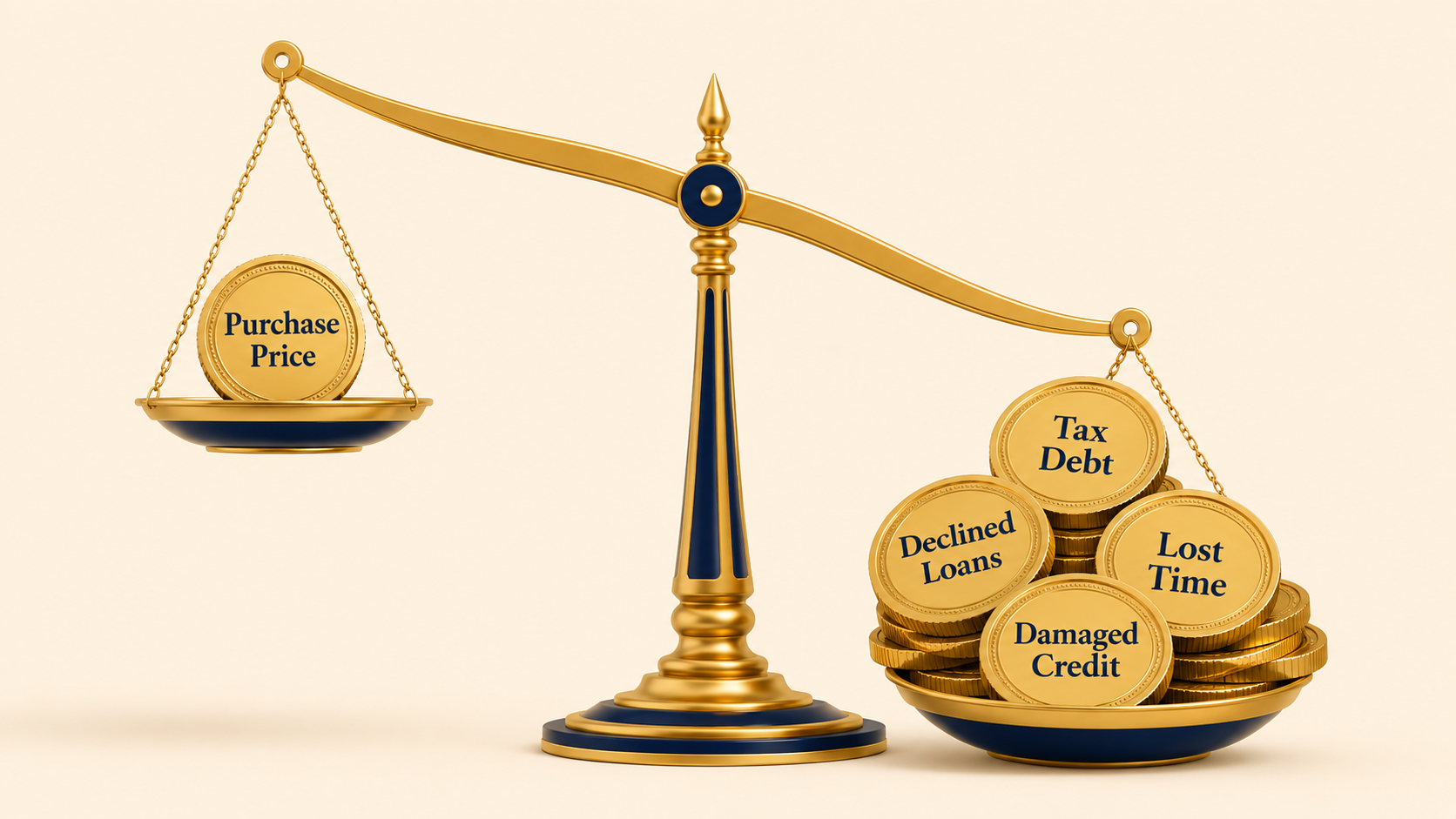balance scale weighing purchase price vs tax, time, declined