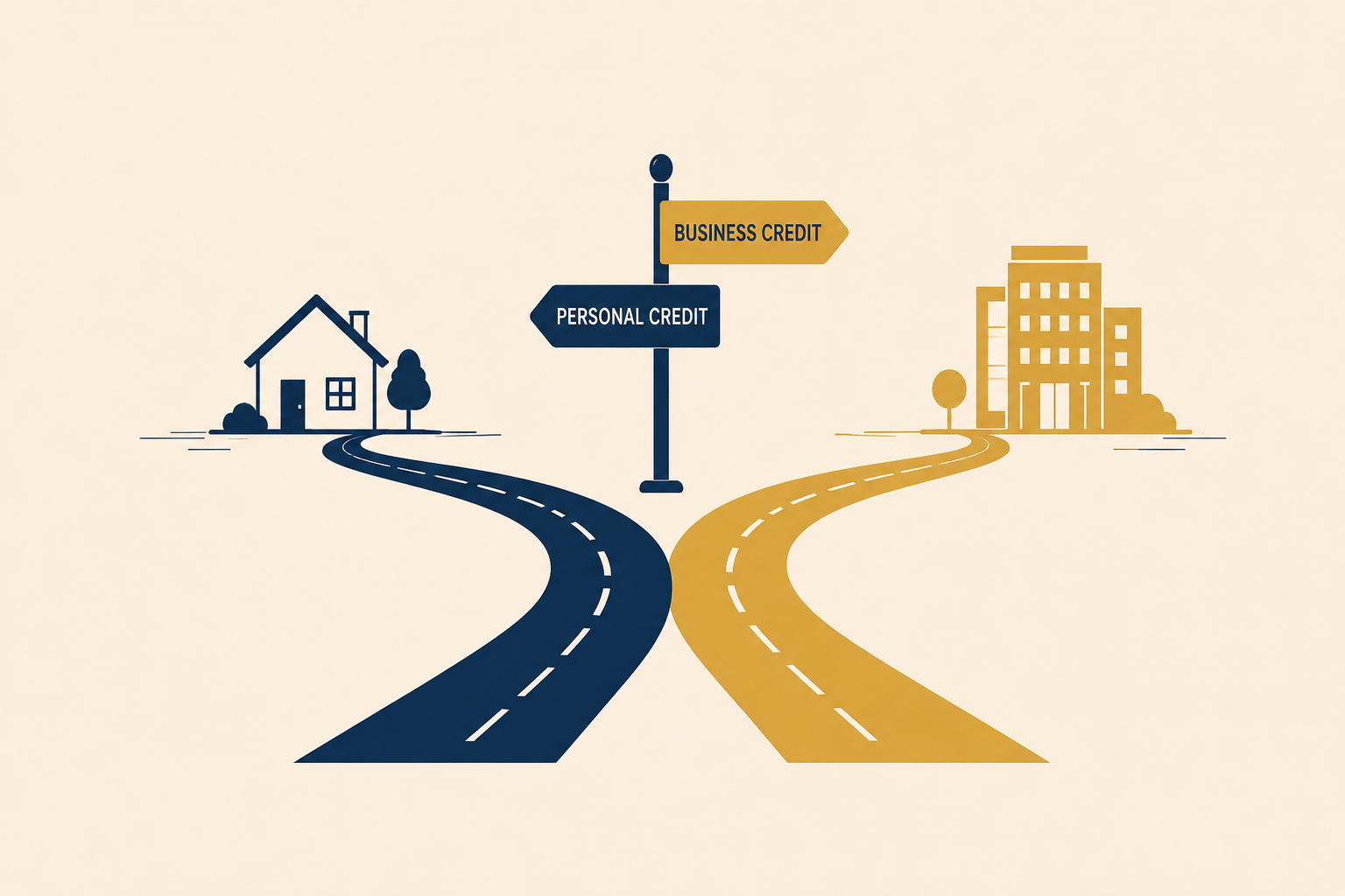 Illustration of separating personal and business identity as the first step in building business credit
