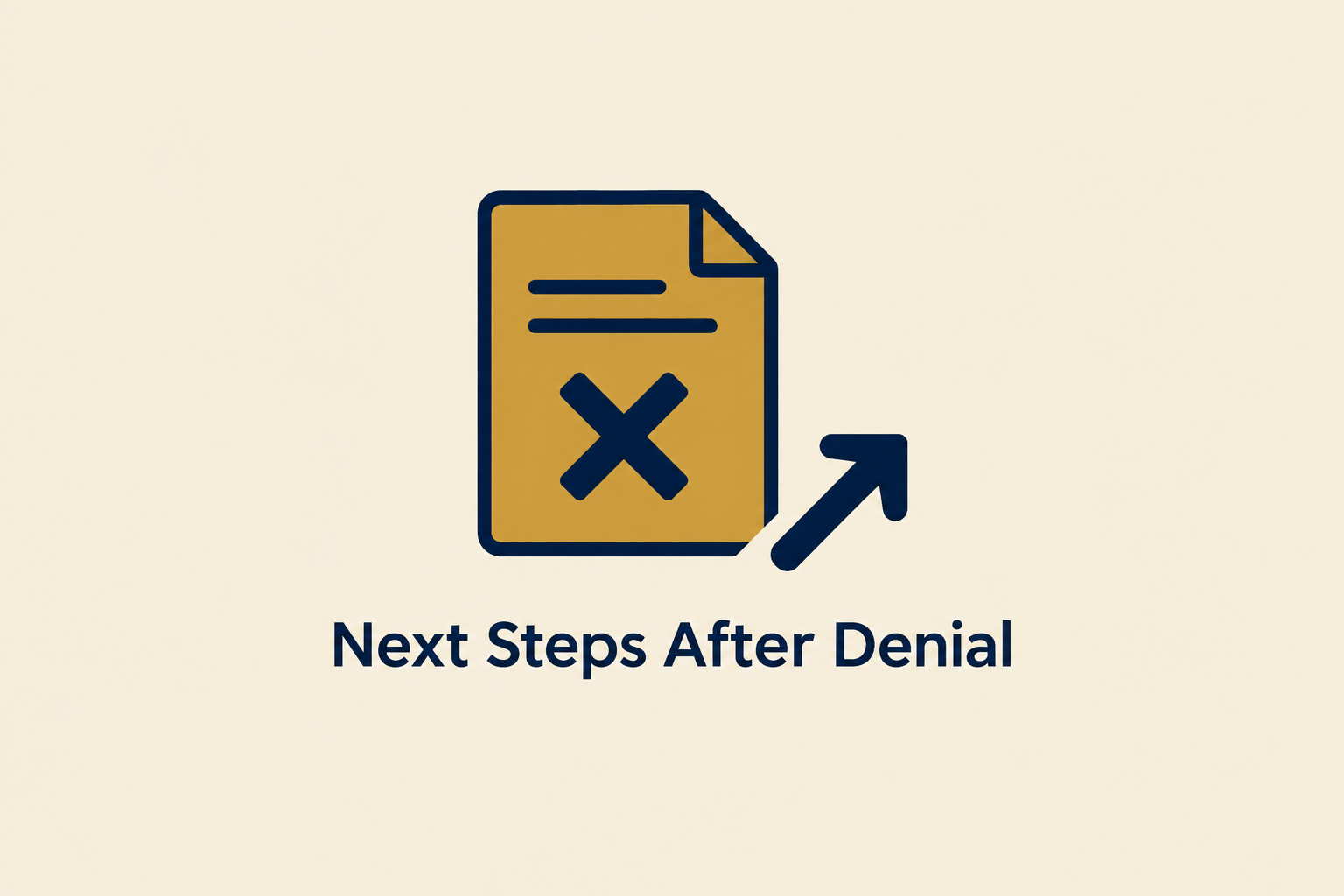 Illustration of a declined application with a forward arrow representing next steps after denial