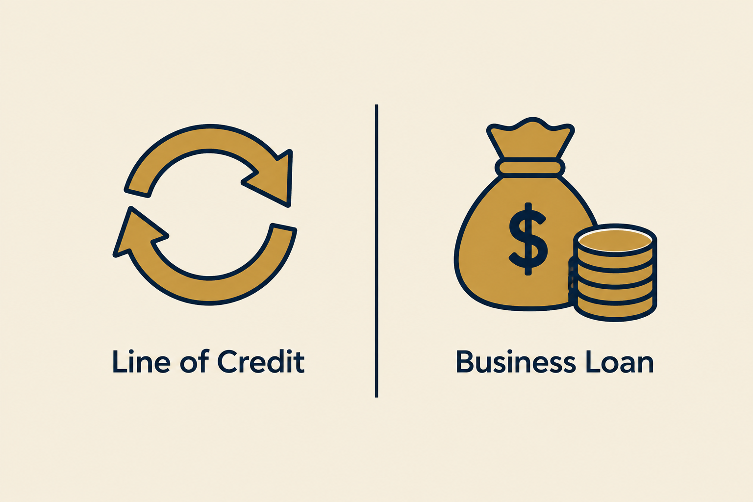 Comparison illustration of business line of credit versus traditional business loan